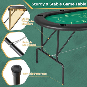 72" Foldable Poker Table for 8 Players with 8 Cup Holders & Casino-Grade Felt, Portable Oval Texas Holdem Card Table for Blackjack, No Assembly