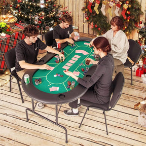 72" Foldable Poker Table for 8 Players with 8 Cup Holders & Casino-Grade Felt, Portable Oval Texas Holdem Card Table for Blackjack, No Assembly