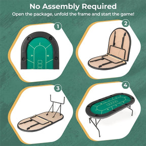 72" Foldable Poker Table for 8 Players with 8 Cup Holders & Casino-Grade Felt, Portable Oval Texas Holdem Card Table for Blackjack, No Assembly