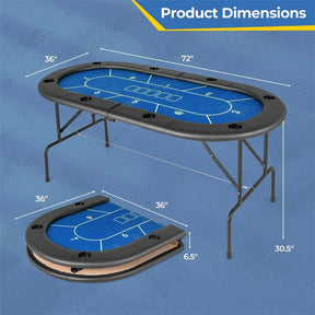 72" Foldable Poker Table for 8 Players with 8 Cup Holders & Casino-Grade Felt, Portable Oval Texas Holdem Card Table for Blackjack, No Assembly