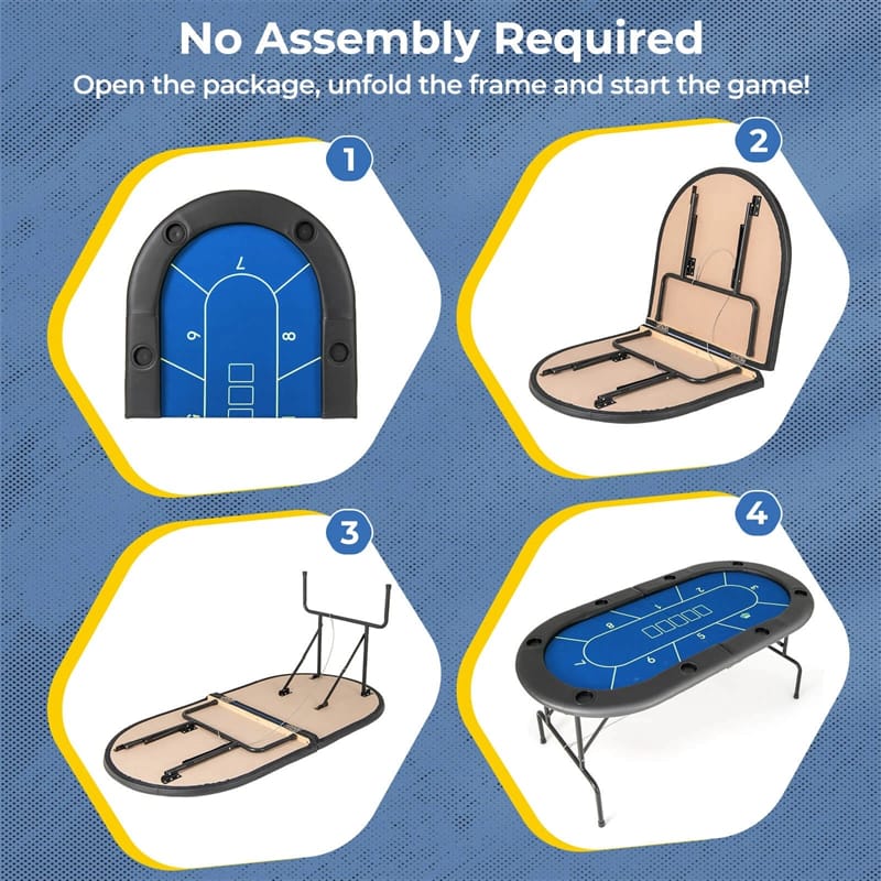 72" Foldable Poker Table for 8 Players with 8 Cup Holders & Casino-Grade Felt, Portable Oval Texas Holdem Card Table for Blackjack, No Assembly