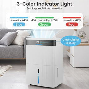 74 Pints Dehumidifier for Home & Basement, 4500 Sq.Ft Portable Dehumidifier with Drain Hose, 24H Timer, 3-Color Indicator, Auto Defrost for Bathroom
