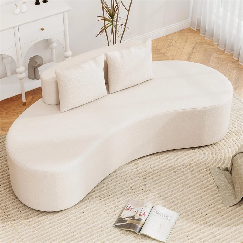 78.5" Upholstered Curved Sofa Couch w/ 2 Cozy Pillows, Low Backrest, Sponge Padded Seat, No Assembly Modern Floor Couch for Living Room Bedroom