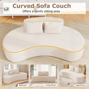 78.5" Upholstered Curved Sofa Couch w/ 2 Cozy Pillows, Low Backrest, Sponge Padded Seat, No Assembly Modern Floor Couch for Living Room Bedroom