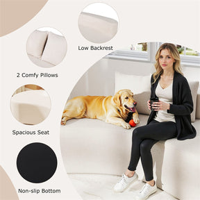 78.5" Upholstered Curved Sofa Couch w/ 2 Cozy Pillows, Low Backrest, Sponge Padded Seat, No Assembly Modern Floor Couch for Living Room Bedroom