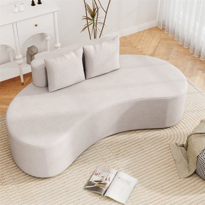 78.5" Upholstered Curved Sofa Couch w/ 2 Cozy Pillows, Low Backrest, Sponge Padded Seat, No Assembly Modern Floor Couch for Living Room Bedroom