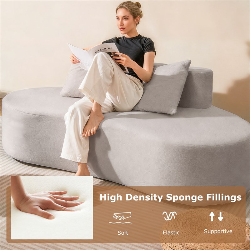 78.5" Upholstered Curved Sofa Couch w/ 2 Cozy Pillows, Low Backrest, Sponge Padded Seat, No Assembly Modern Floor Couch for Living Room Bedroom