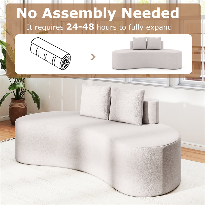 78.5" Upholstered Curved Sofa Couch w/ 2 Cozy Pillows, Low Backrest, Sponge Padded Seat, No Assembly Modern Floor Couch for Living Room Bedroom