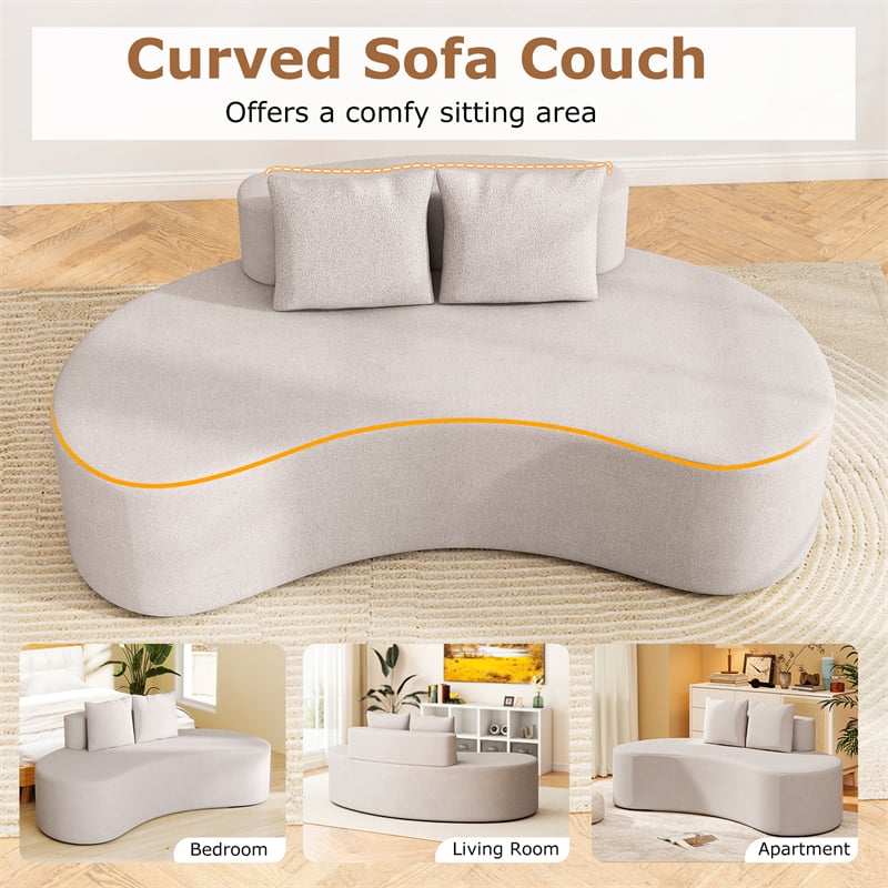78.5" Upholstered Curved Sofa Couch w/ 2 Cozy Pillows, Low Backrest, Sponge Padded Seat, No Assembly Modern Floor Couch for Living Room Bedroom