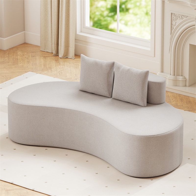 78.5" Upholstered Curved Sofa Couch w/ 2 Cozy Pillows, Low Backrest, Sponge Padded Seat, No Assembly Modern Floor Couch for Living Room Bedroom