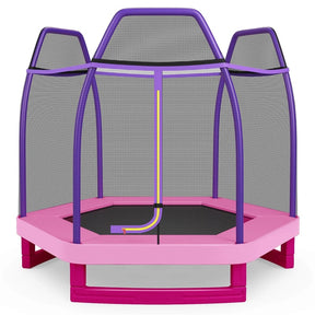 7FT Kids Trampoline with Safety Enclosure Net, ASTM Approved & Widened Base, Indoor Outdoor Recreational Trampoline for Toddlers Ages 3+