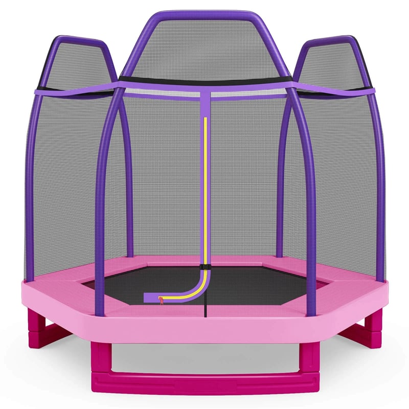 7FT Kids Trampoline with Safety Enclosure Net, ASTM Approved & Widened Base, Indoor Outdoor Recreational Trampoline for Toddlers Ages 3+