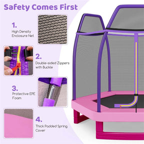 7FT Kids Trampoline with Safety Enclosure Net, ASTM Approved & Widened Base, Indoor Outdoor Recreational Trampoline for Toddlers Ages 3+