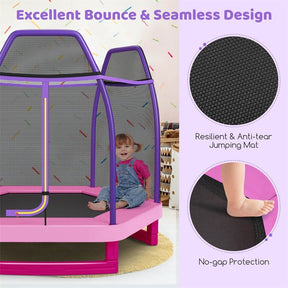 7FT Kids Trampoline with Safety Enclosure Net, ASTM Approved & Widened Base, Indoor Outdoor Recreational Trampoline for Toddlers Ages 3+