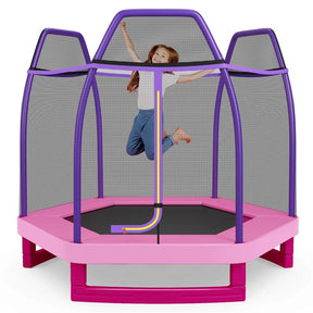 7FT Kids Trampoline with Safety Enclosure Net, ASTM Approved & Widened Base, Indoor Outdoor Recreational Trampoline for Toddlers Ages 3+