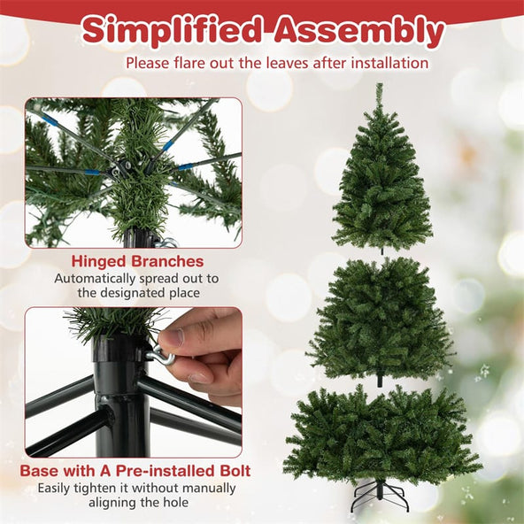 6/7/8FT Pre-Lit Artificial Christmas Tree, Hinged Xmas Tree with Remote, Warm White LED Lights, Timer, Adjustable Lighting Modes for Holiday Decor