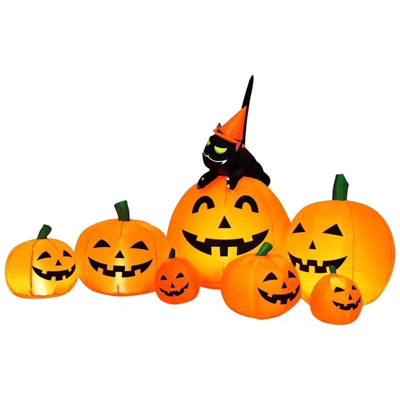 7.5 FT Halloween Inflatable Pumpkin Combo with Witch Black Cat, LED Lights & Blower, Waterproof Blow-up Holiday Decor for Outdoor Yard Haunted House