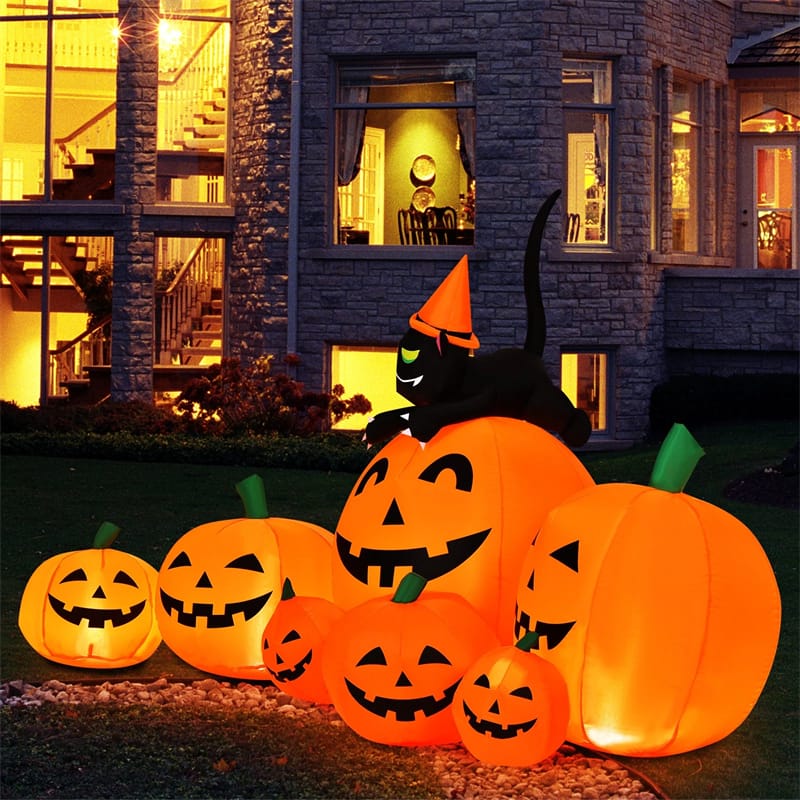 7.5 FT Halloween Inflatable Pumpkin Combo with Witch Black Cat, LED Lights & Blower, Waterproof Blow-up Holiday Decor for Outdoor Yard Haunted House