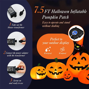 7.5 FT Halloween Inflatable Pumpkin Combo with Witch Black Cat, LED Lights & Blower, Waterproof Blow-up Holiday Decor for Outdoor Yard Haunted House