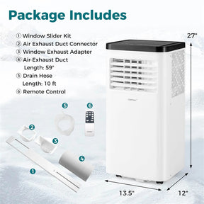 8000 BTU Portable Air Conditioner, 3-in-1 Floor AC Unit with Fan & Dehumidifier, Remote Control, 24H Timer, Window Kit for Rooms up to 350 Sq. Ft