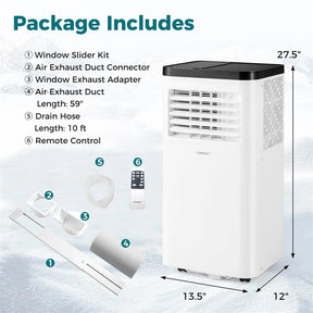 8000 BTU Portable Air Conditioner, 3-in-1 AC Unit, Fan & Dehumidifier with Sleep Mode, 24H Timer & Window Kit for Rooms up to 350 Sq. Ft