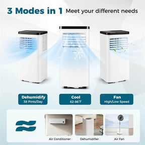 8000 BTU Portable Air Conditioner, 3-in-1 AC Unit, Fan & Dehumidifier with Sleep Mode, 24H Timer & Window Kit for Rooms up to 350 Sq. Ft
