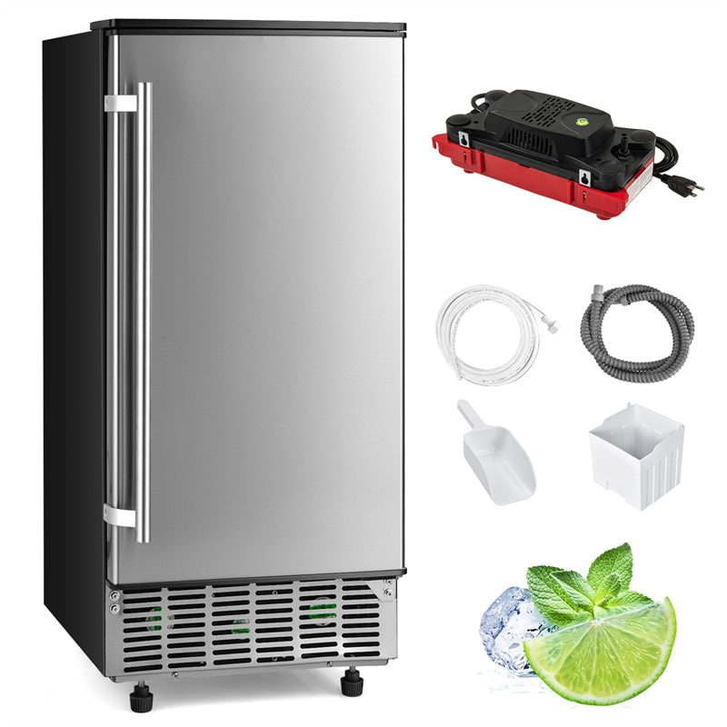 80LBS/24H Commercial Ice Maker, 115V Stainless Steel Undercounter Ice Maker Machine with Drain Pump, 25LBS Ice Bin & Self-Cleaning Function