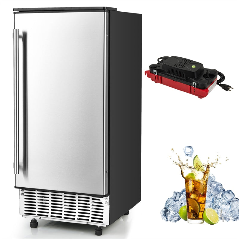 80LBS/24H Commercial Ice Machine Freestanding & Under Counter Ice Cube Maker with Drain Pump & 25lbs Ice Bin