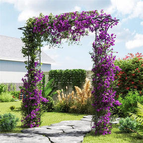 Metal Garden Arbor with Trellis, 81" Outdoor Garden Arch Trellis for Climbing Plants, Heavy-Duty Steel Archway for Wedding Party Yard Decor