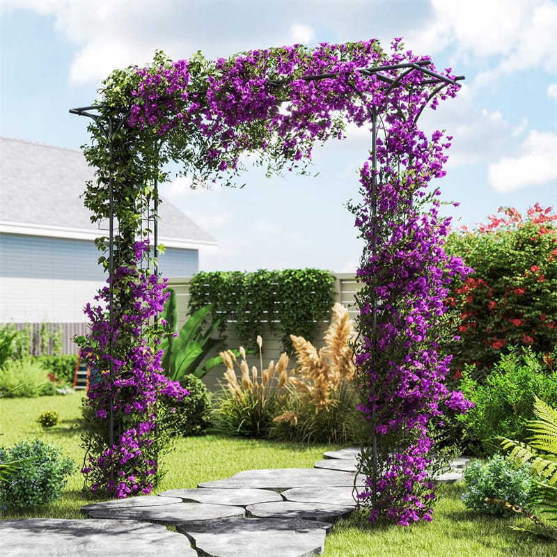 Metal Garden Arbor with Trellis, 81" Outdoor Garden Arch Trellis for Climbing Plants, Heavy-Duty Steel Archway for Wedding Party Yard Decor