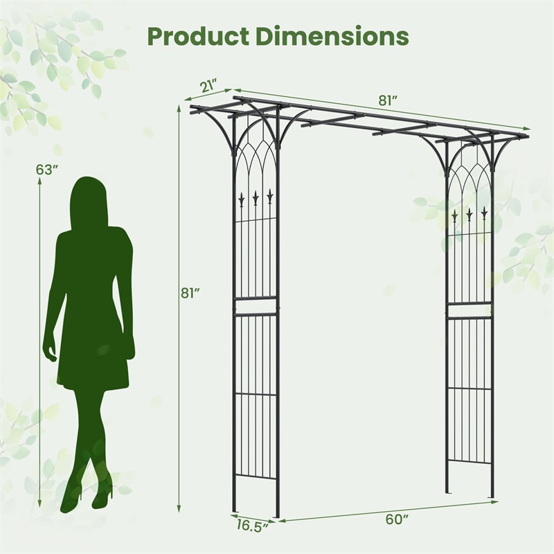 Metal Garden Arbor with Trellis, 81" Outdoor Garden Arch Trellis for Climbing Plants, Heavy-Duty Steel Archway for Wedding Party Yard Decor