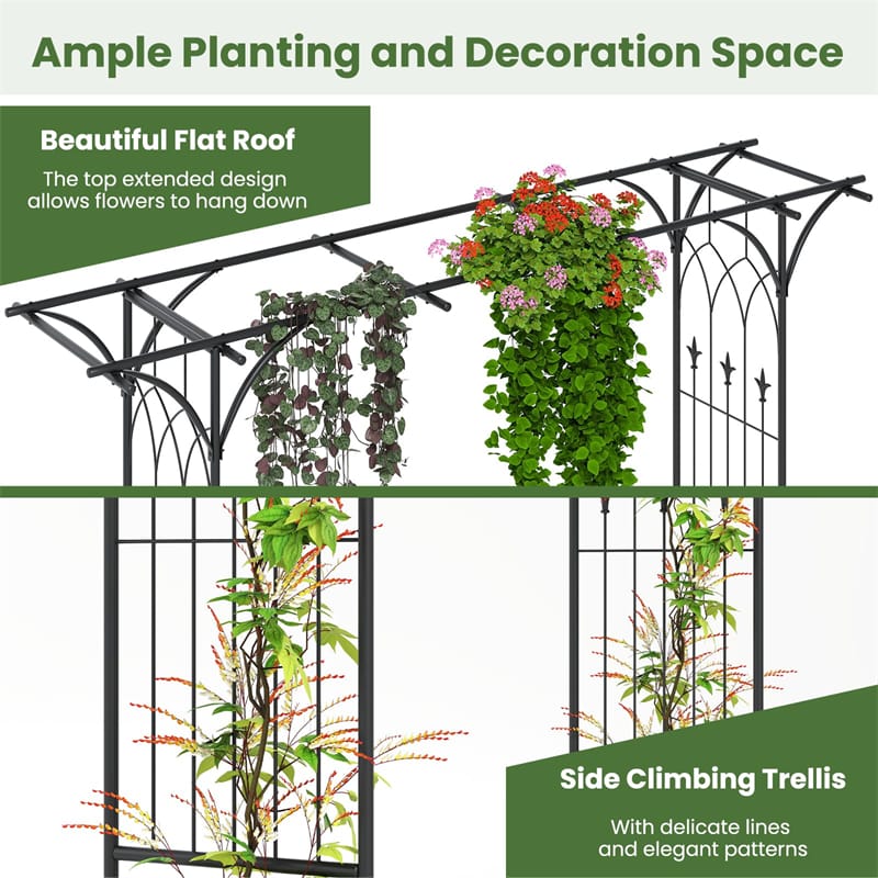 Metal Garden Arbor with Trellis, 81" Outdoor Garden Arch Trellis for Climbing Plants, Heavy-Duty Steel Archway for Wedding Party Yard Decor
