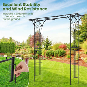 Metal Garden Arbor with Trellis, 81" Outdoor Garden Arch Trellis for Climbing Plants, Heavy-Duty Steel Archway for Wedding Party Yard Decor