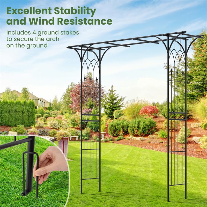 Metal Garden Arbor with Trellis, 81" Outdoor Garden Arch Trellis for Climbing Plants, Heavy-Duty Steel Archway for Wedding Party Yard Decor