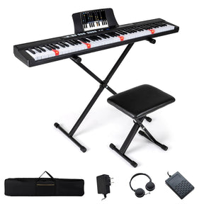 88 Key Electric Piano Keyboard Set with Adjustable Stand & Stool, Lighted Full Size Sensitive Keys, Sustain Pedal, Portable Bag for Beginners