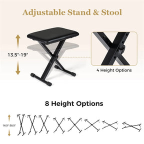 88 Key Electric Piano Keyboard Set with Adjustable Stand & Stool, Lighted Full Size Sensitive Keys, Sustain Pedal, Portable Bag for Beginners