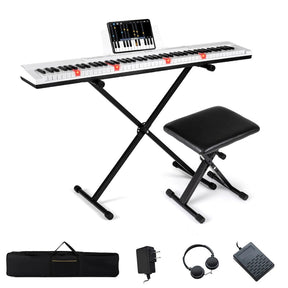 88 Key Electric Piano Keyboard Set with Adjustable Stand & Stool, Lighted Full Size Sensitive Keys, Sustain Pedal, Portable Bag for Beginners