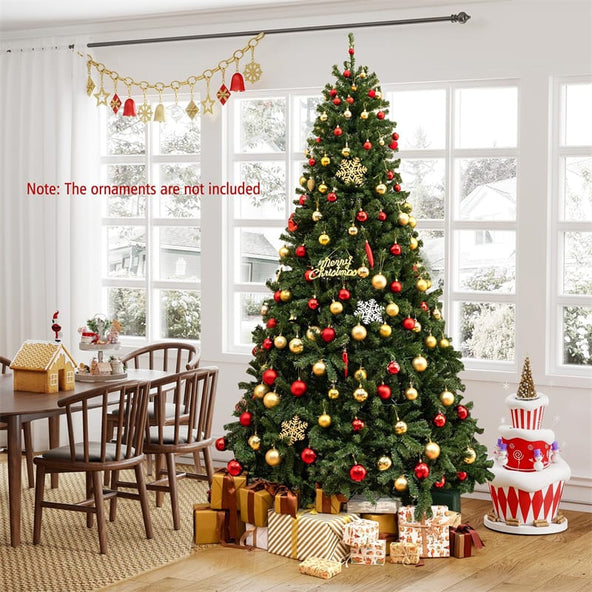 6/7/8FT Pre-Lit Artificial Christmas Tree, Hinged Xmas Tree with Remote, Warm White LED Lights, Timer, Adjustable Lighting Modes for Holiday Decor