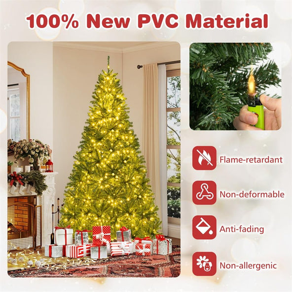 6/7/8FT Pre-Lit Artificial Christmas Tree, Hinged Xmas Tree with Remote, Warm White LED Lights, Timer, Adjustable Lighting Modes for Holiday Decor