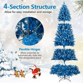 6/7/8/9 FT Pre-Lit Christmas Tree, Blue Hinged Xmas Tree with Frosted PVC Tips, Warm White LED Lights, 8 Modes & Folding Stand for Holiday Decor