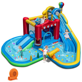 8-in-1 Inflatable Water Slide Park with Splash Pool, Water Cannon & Ball Pit, Wet Dry Combo Bounce House for Kids Backyard Party