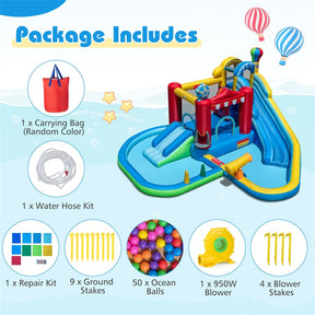 8-in-1 Inflatable Water Slide Park with Splash Pool, Water Cannon & Ball Pit, Wet Dry Combo Bounce House for Kids Backyard Party