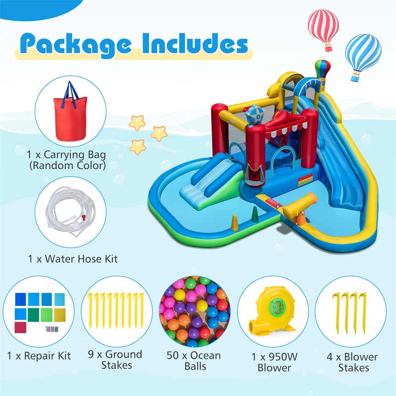 8-in-1 Inflatable Water Slide Park with Splash Pool, Water Cannon & Ball Pit, Wet Dry Combo Bounce House for Kids Backyard Party