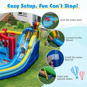 8-in-1 Inflatable Water Slide Park with Splash Pool, Water Cannon & Ball Pit, Wet Dry Combo Bounce House for Kids Backyard Party