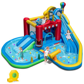 8-in-1 Inflatable Water Slide Park with Splash Pool, Water Cannon & Ball Pit, Wet Dry Combo Bounce House for Kids Backyard Party