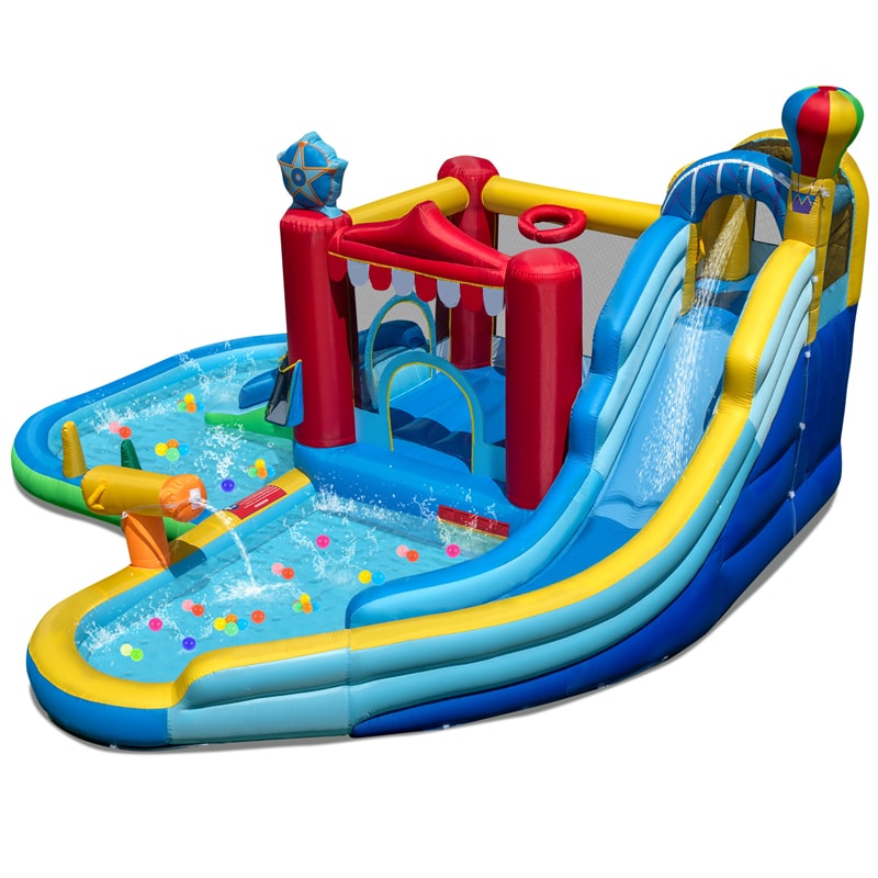 8-in-1 Inflatable Water Slide Park with Splash Pool, Water Cannon & Ball Pit, Wet Dry Combo Bounce House for Kids Backyard Party