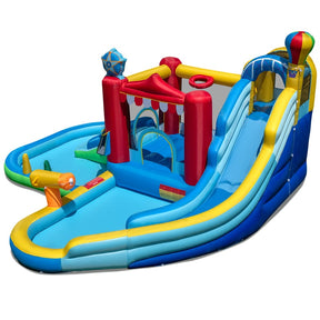 8-in-1 Inflatable Water Slide Park with Splash Pool, Water Cannon & Ball Pit, Wet Dry Combo Bounce House for Kids Backyard Party