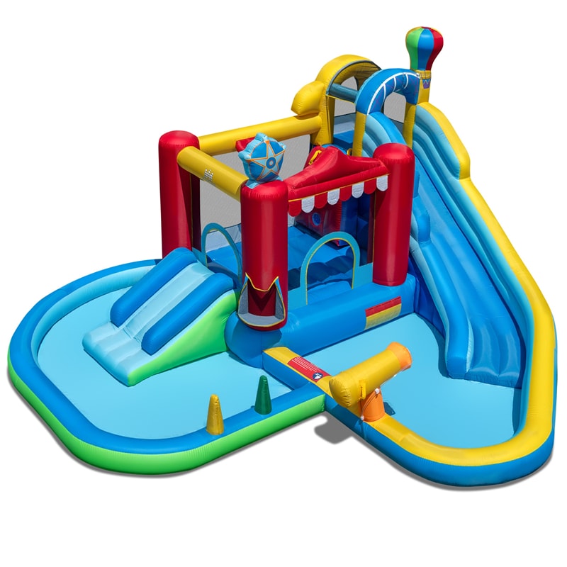 8-in-1 Inflatable Water Slide Park with Splash Pool, Water Cannon & Ball Pit, Wet Dry Combo Bounce House for Kids Backyard Party
