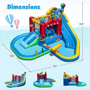 8-in-1 Inflatable Water Slide Park with Splash Pool, Water Cannon & Ball Pit, Wet Dry Combo Bounce House for Kids Backyard Party