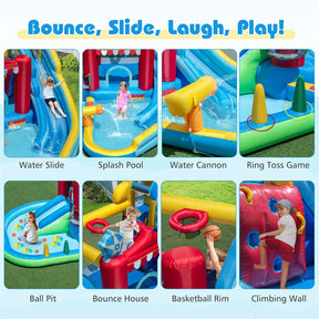 8-in-1 Inflatable Water Slide Park with Splash Pool, Water Cannon & Ball Pit, Wet Dry Combo Bounce House for Kids Backyard Party